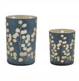 Navy Blooms Glass Candle Holder