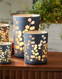 Navy Blooms Glass Candle Holder