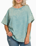 Curvy Acid Wash Drop Shoulder Tee
