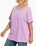 Curvy Acid Wash Drop Shoulder Tee