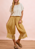 Solid Drapery Crop Pant + Lace Trim