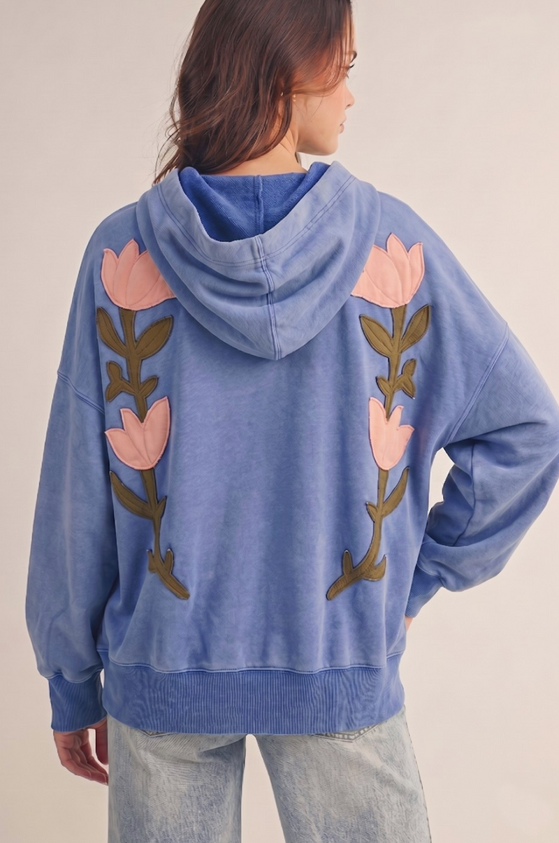 French Blue Bloom Oversized Hoodie