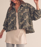 Washed Vintage Camo Ruffle Shacket