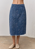 Embroidered Tie Midi Skirt
