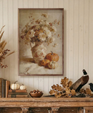 16" X 24" Soft Autumn Floral + Pumpkin Still Life