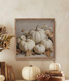 16" X 16" White Pumpkin Still Life + Blossoms