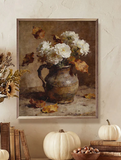 32" X 40" White Flowers + Beech Leaves