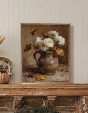24" X 30" White Flowers + Beech Leaves