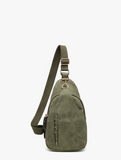 Nikki Faux Suede Sling Bag - Olive