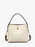 Allison Faux Suede Satchel - Off White/Brown