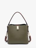 Allison Faux Canvas Satchel - Olive/Brown