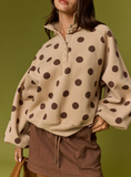 Mocha Polka Dot Half Snap Sweatshirt
