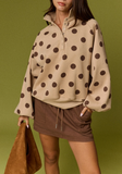 Mocha Polka Dot Half Snap Sweatshirt