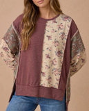 Berry Mixed Fabric Waffle Top