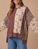 Berry Mixed Fabric Waffle Top