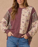 Curvy Berry Mixed Fabric Waffle Top