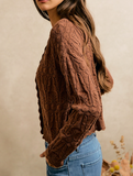 Scallop Edge Sweater Button Top