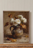 8" X 10" White Flowers + Beech Leaves
