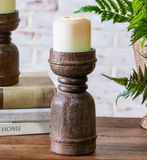 8" Dark Wood Column Candle Holder