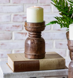 6.25" Dark Wood Column Candle Holder