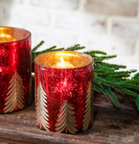 5" Red + Gold Tree Candle Holder