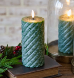 6" LED Green Twist Pillar Candle