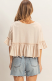 Cropped Ruffle Hem V-neck