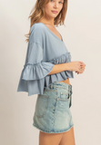 Cropped Ruffle Hem V-neck