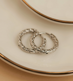 Waterproof Silver Hammered Huggie Hoop