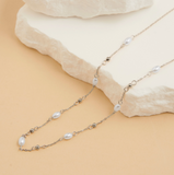 Waterproof 18" Silver Pearl + Bead Necklace