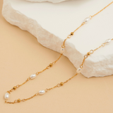 Waterproof 18" Gold Pearl + Bead Necklace