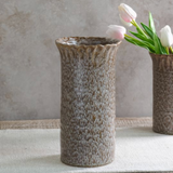 9.75" Mocha Speckle Ruffle Vase