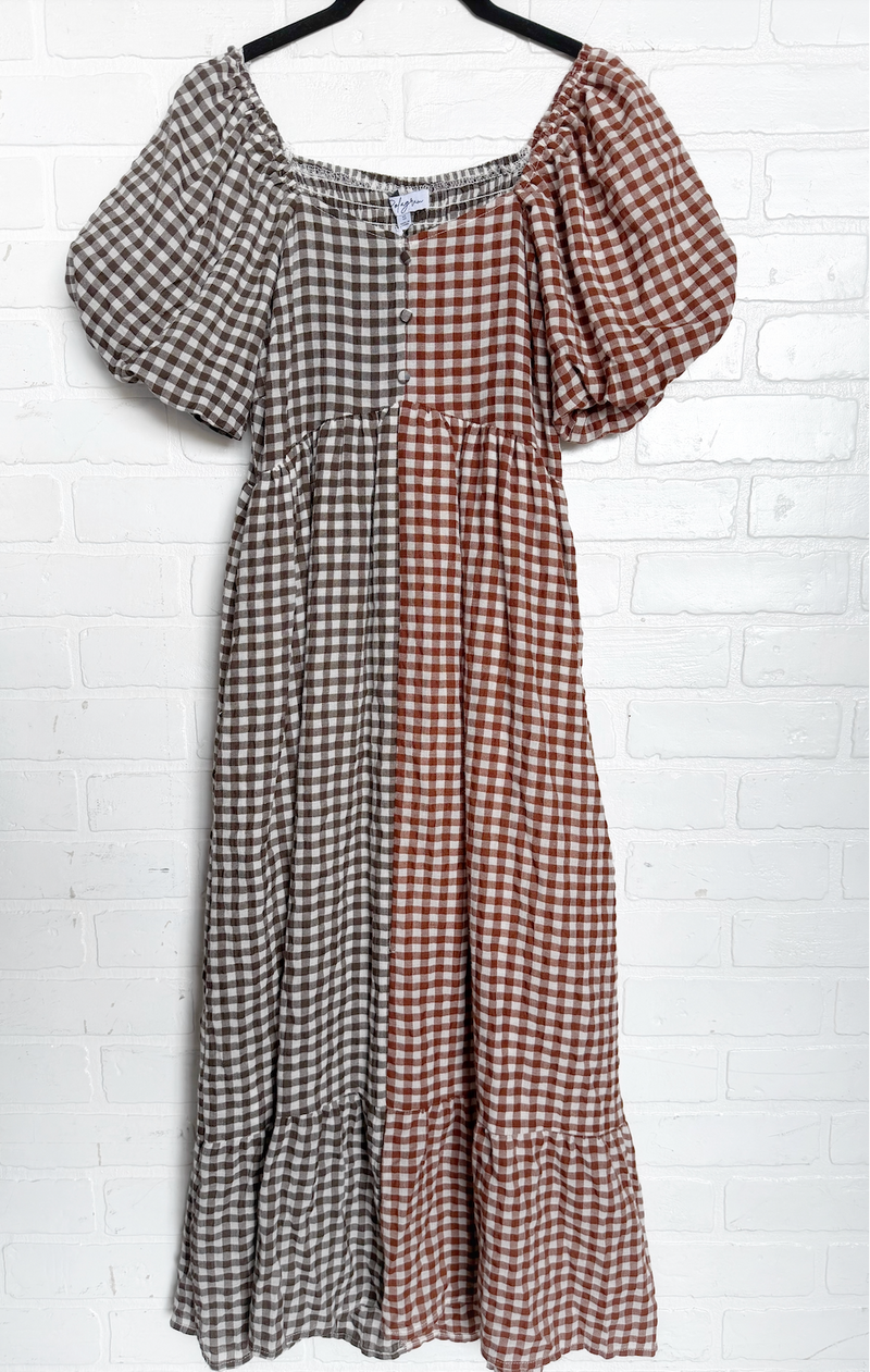 Two Tone Gingham Maxi Dress