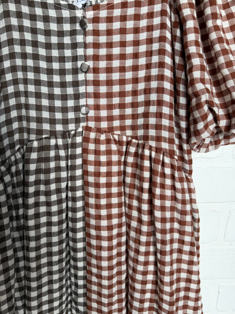 Two Tone Gingham Maxi Dress