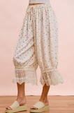 Textured Floral Drapery Pant + Lace Trim
