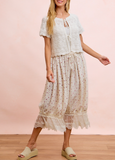 Textured Floral Drapery Pant + Lace Trim