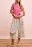 Textured Floral Drapery Pant + Lace Trim