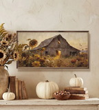 24" X 12" Weathered Barn In Sunflower Field