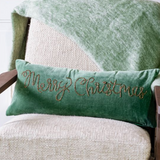 Emerald Beaded Merry Christmas Pillow