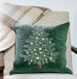 Green Embroidered Tree + Ornaments Pillow
