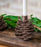 5" Brown Wash Pinecone Candle Holder
