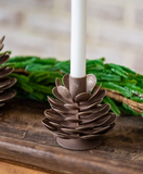 4" Brown Wash Pinecone Candle Holder