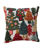 Embroidered Christmas Trees Slub Pillow