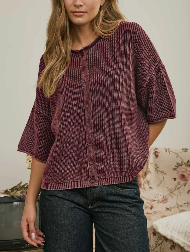 Washed Rolled Sleeve Cardigan