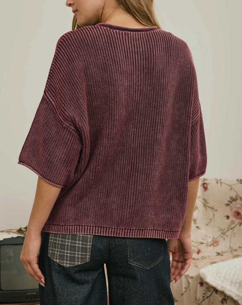 Washed Rolled Sleeve Cardigan