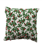 16" Embroidered Holly Pom Pom Pillow