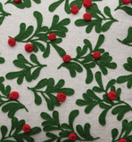 16" Embroidered Holly Pom Pom Pillow