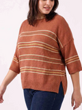 Curvy Drop Shoulder Stripe Sweater