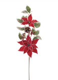 27" Poinsettia + Holly Spray