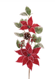 27" Poinsettia + Holly Spray